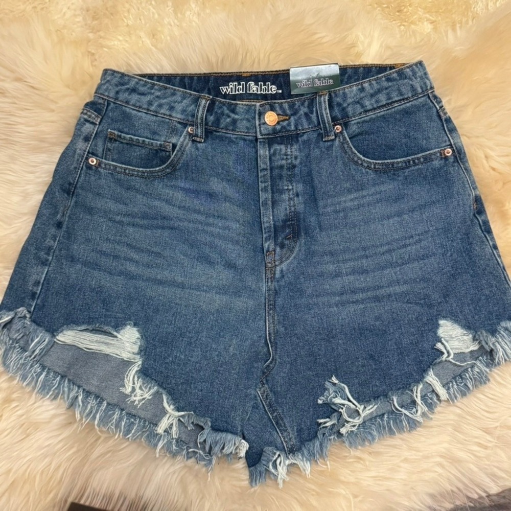 Wild Fable Denim Shorts 12 Blue High Rise Frayed Hem Summer Boho Jean